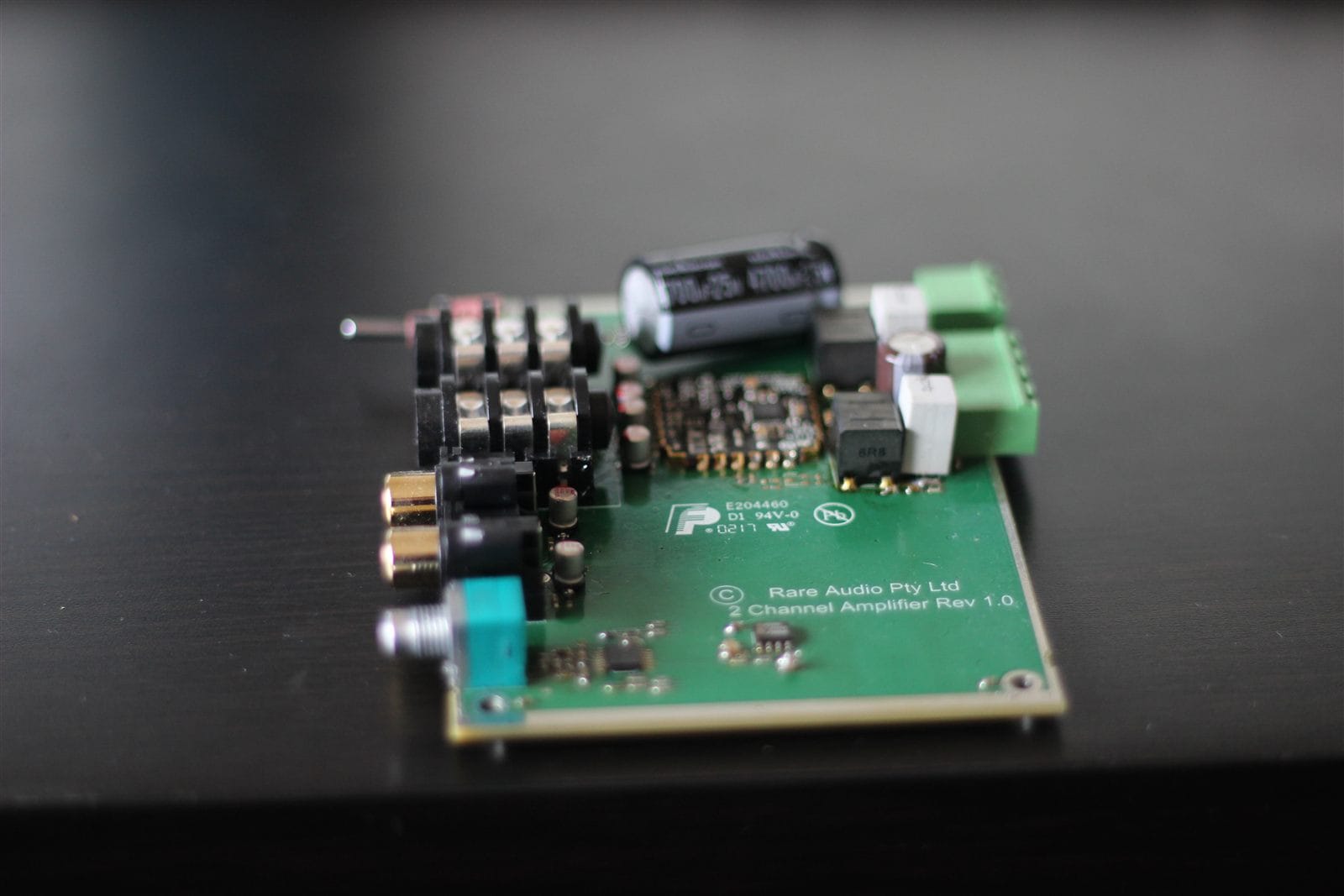One of the four Fiberdyne amplifier boards we hand-soldered for the project